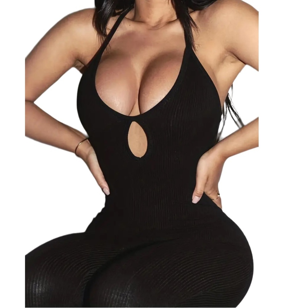 A Classy Chic Boutique Black Halter Cutout Ribbed Jumpsuit - Picture 7 of 8